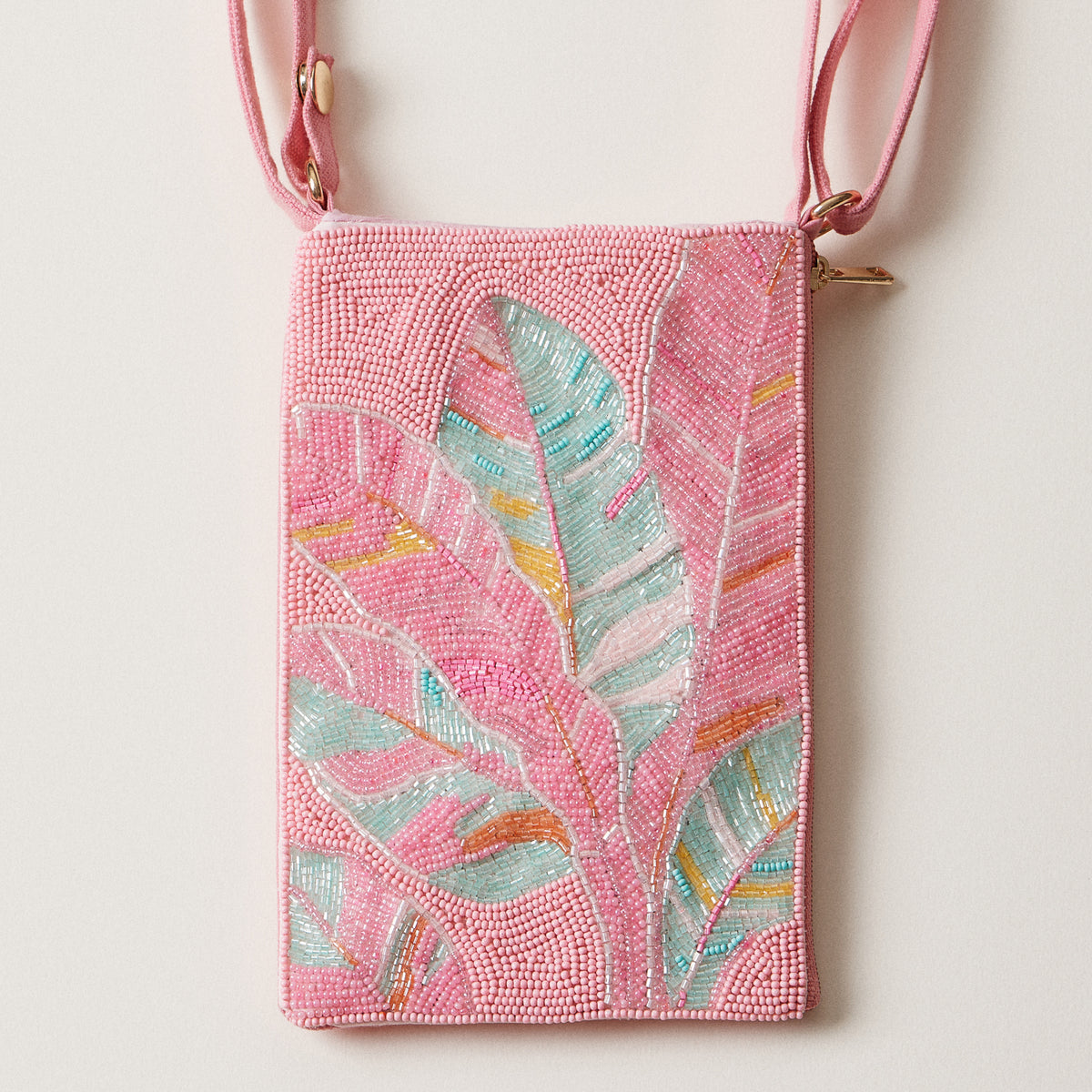 Seed Beaded Tropical Crossbody Phone Bag | Multifunctional Zipper Bag