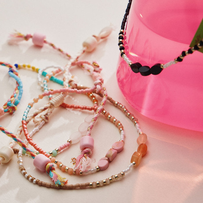 Adjustable Colorful Beaded Anklet with Natural Stone Center