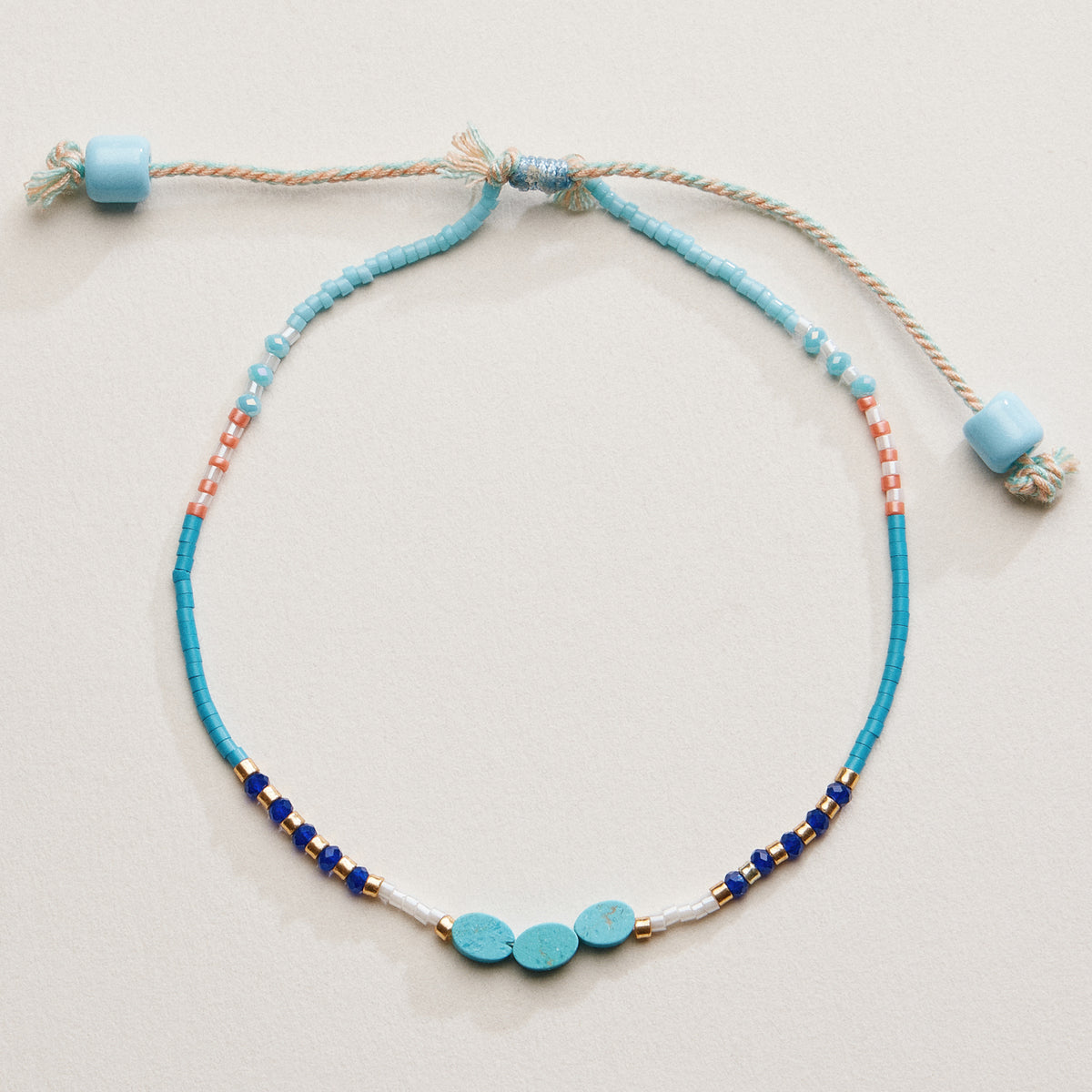 Adjustable Colorful Beaded Anklet with Natural Stone Center