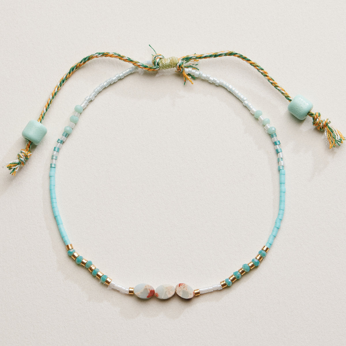 Adjustable Colorful Beaded Anklet with Natural Stone Center