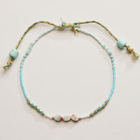Adjustable Colorful Beaded Anklet with Natural Stone Center