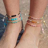 Adjustable Colorful Beaded Anklet with Natural Stone Center