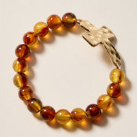 Natural Stone Beaded Bracelet with Hammered Cross Charm – Stretch Faith Bracelet