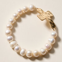 Freshwater Pearl Beaded Bracelet with Cross Charm – Stretch Faith Bracelet