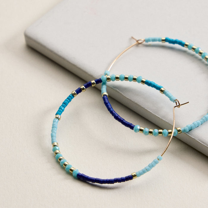 Boho Seed Bead Hoop Earrings - Gold Accent