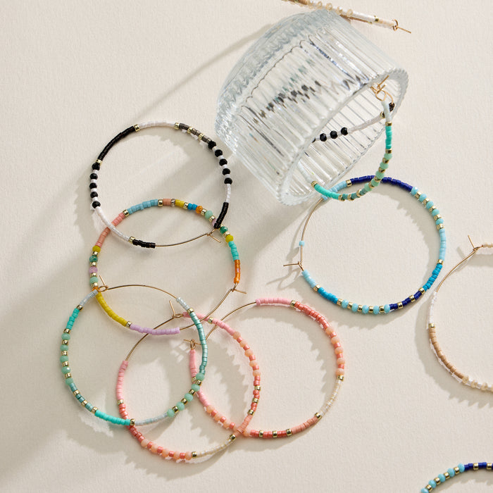 Colorful Seed Bead Hoop Earrings with Gold Accent Beads