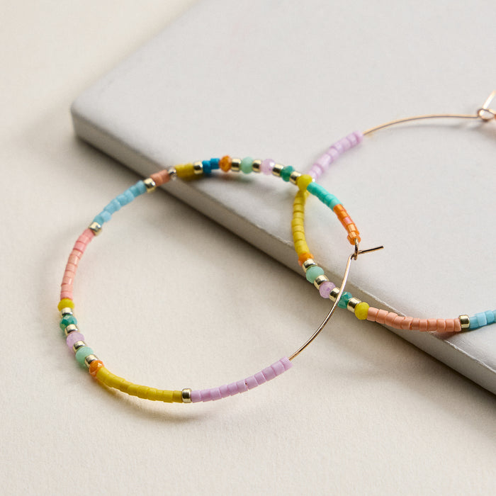 Colorful Seed Bead Hoop Earrings with Gold Accent Beads