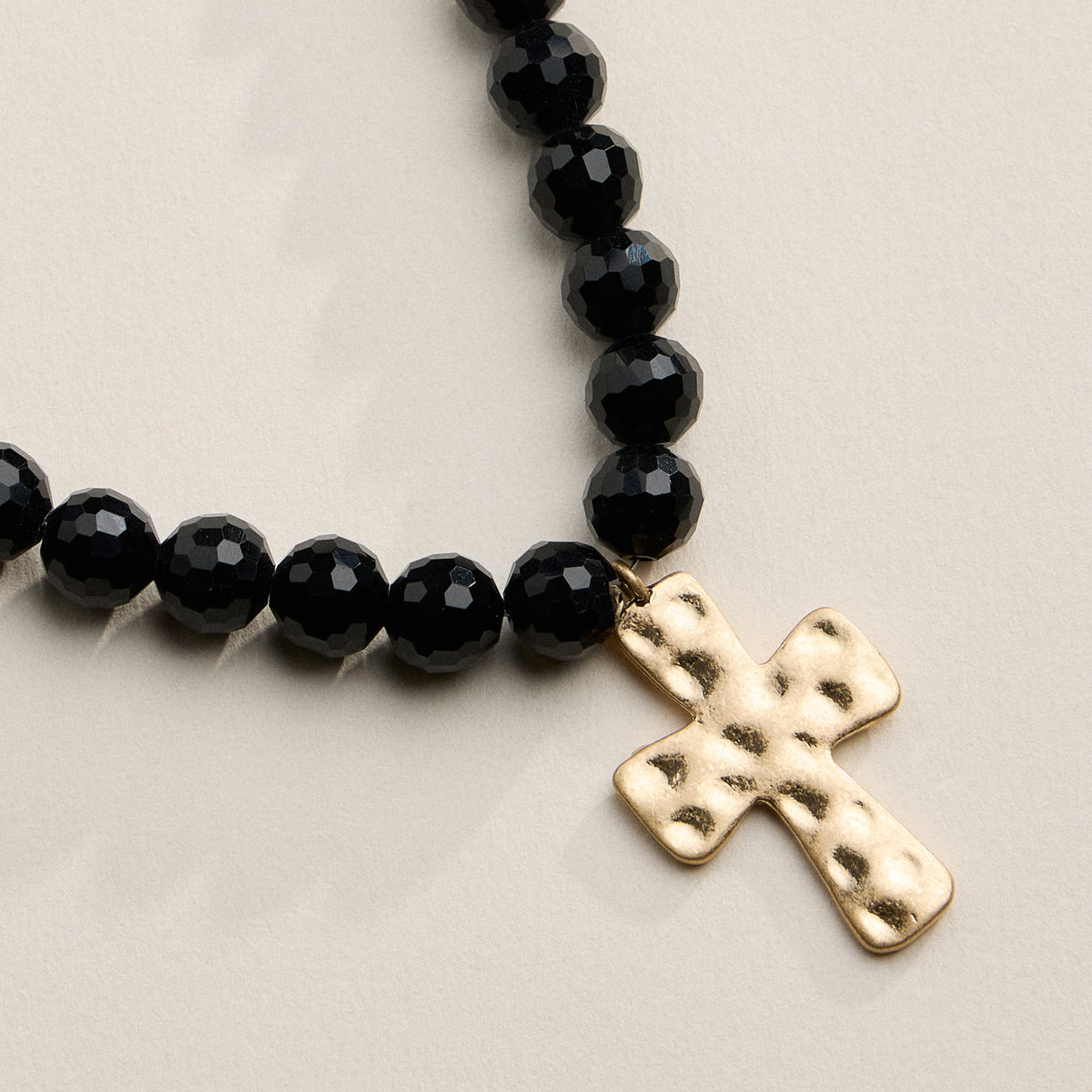 Faceted Beaded Necklace with Hammered Cross Pendant