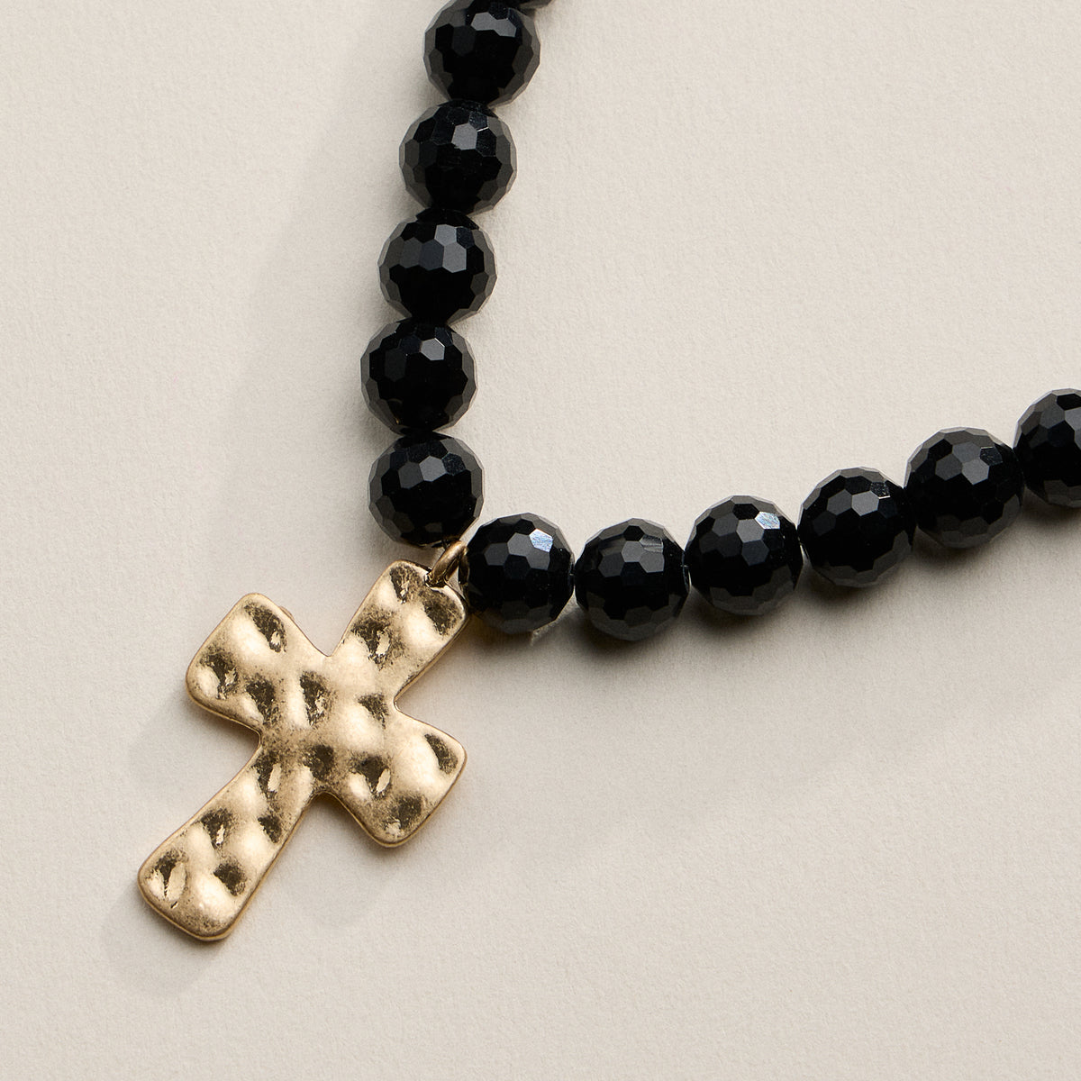 Faceted Beaded Necklace with Hammered Cross Pendant