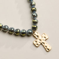 Faceted Beaded Necklace with Hammered Cross Pendant