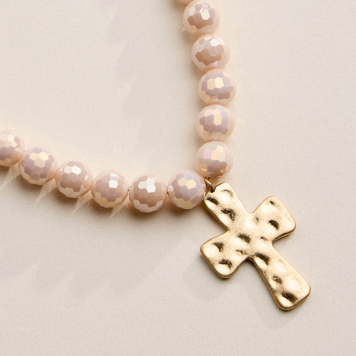 Faceted Beaded Necklace with Hammered Cross Pendant