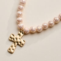 Faceted Beaded Necklace with Hammered Cross Pendant