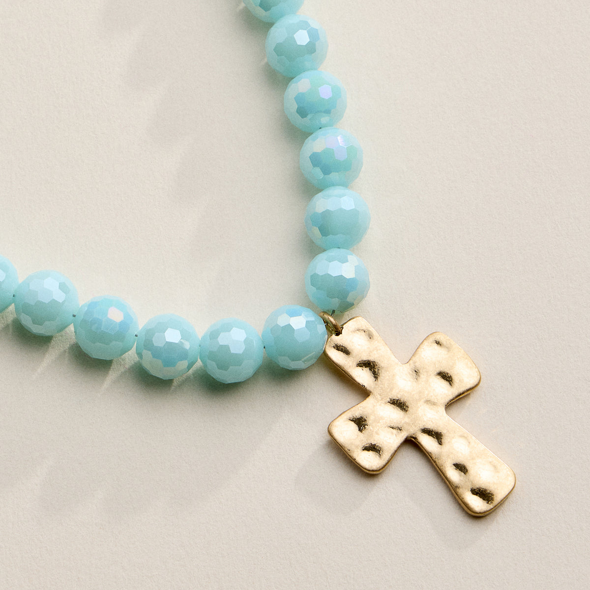Faceted Beaded Necklace with Hammered Cross Pendant