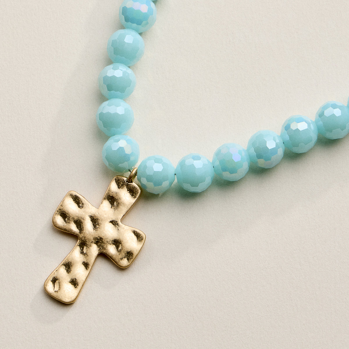 Faceted Beaded Necklace with Hammered Cross Pendant