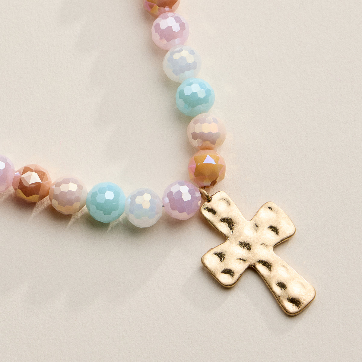 Faceted Beaded Necklace with Hammered Cross Pendant