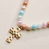 Faceted Beaded Necklace with Hammered Cross Pendant