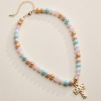 Faceted Beaded Necklace with Hammered Cross Pendant