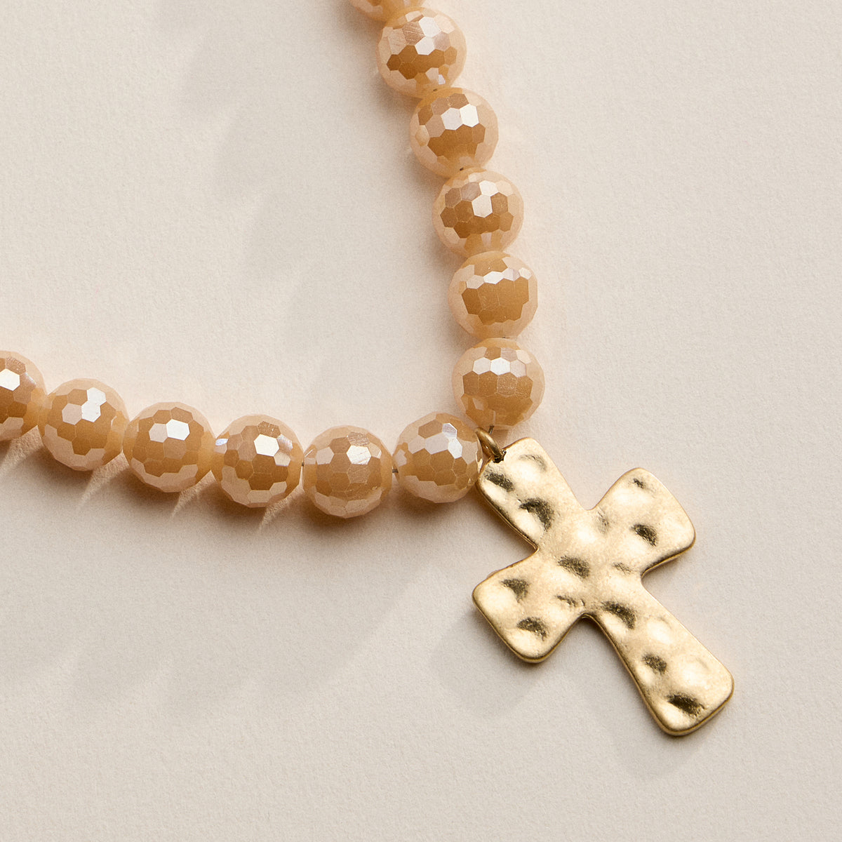 Faceted Beaded Necklace with Hammered Cross Pendant