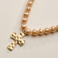 Faceted Beaded Necklace with Hammered Cross Pendant