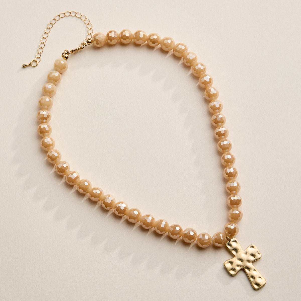Faceted Beaded Necklace with Hammered Cross Pendant