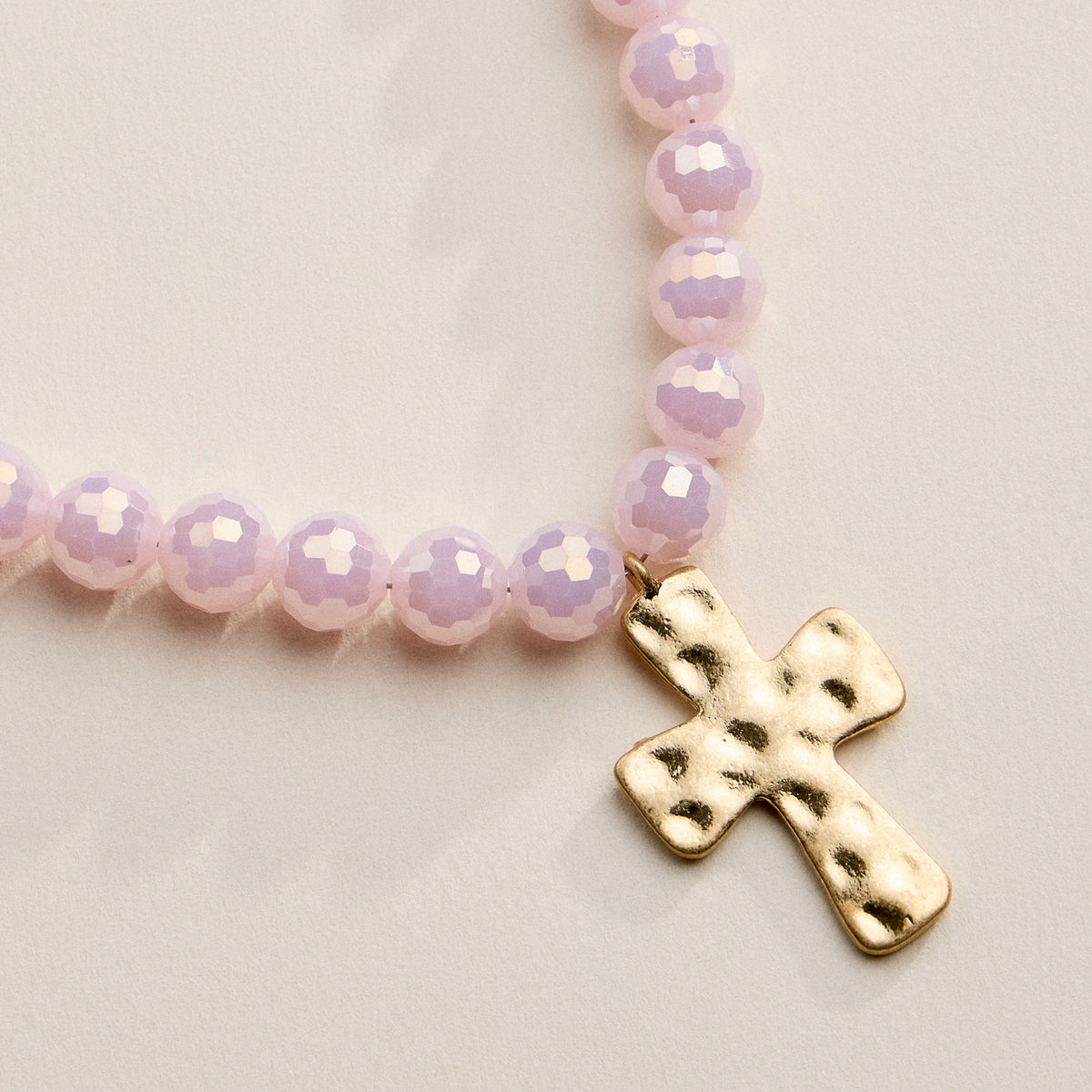 Faceted Beaded Necklace with Hammered Cross Pendant