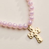 Faceted Beaded Necklace with Hammered Cross Pendant