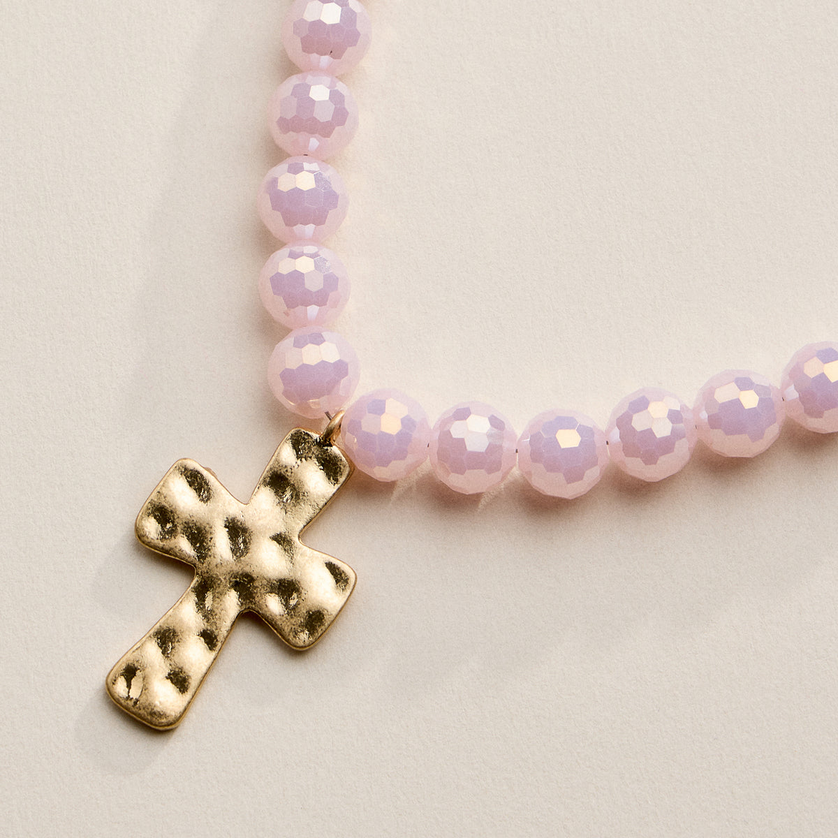 Faceted Beaded Necklace with Hammered Cross Pendant