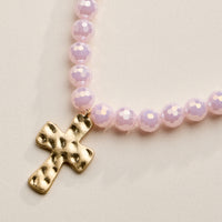 Faceted Beaded Necklace with Hammered Cross Pendant