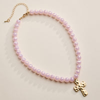 Faceted Beaded Necklace with Hammered Cross Pendant