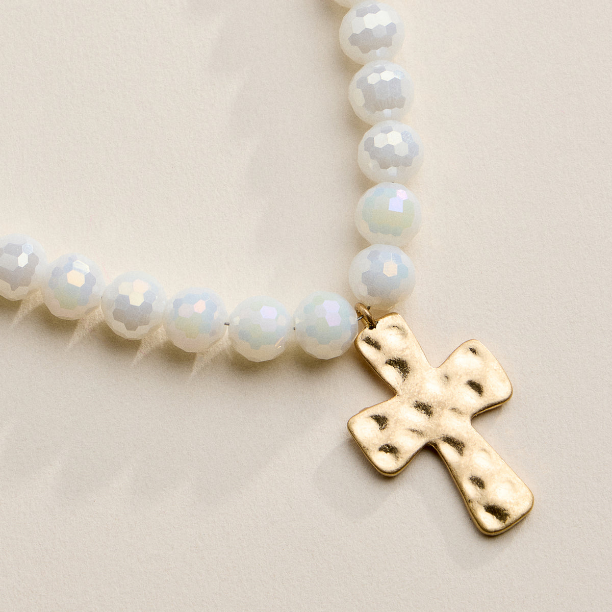 Faceted Beaded Necklace with Hammered Cross Pendant