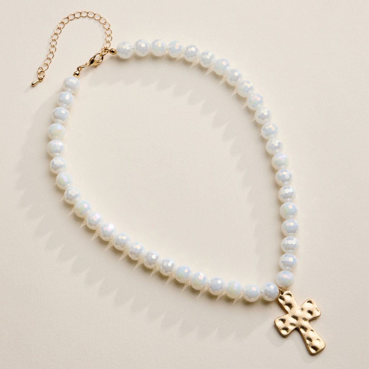 Faceted Beaded Necklace with Hammered Cross Pendant