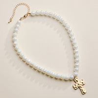 Faceted Beaded Necklace with Hammered Cross Pendant