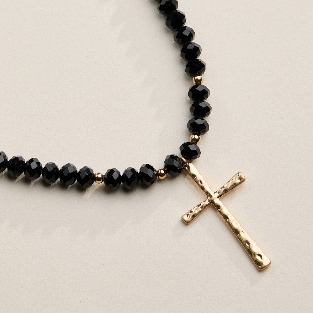 Beaded Cross Necklace with Gold Pendant