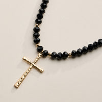 Beaded Cross Necklace with Gold Pendant