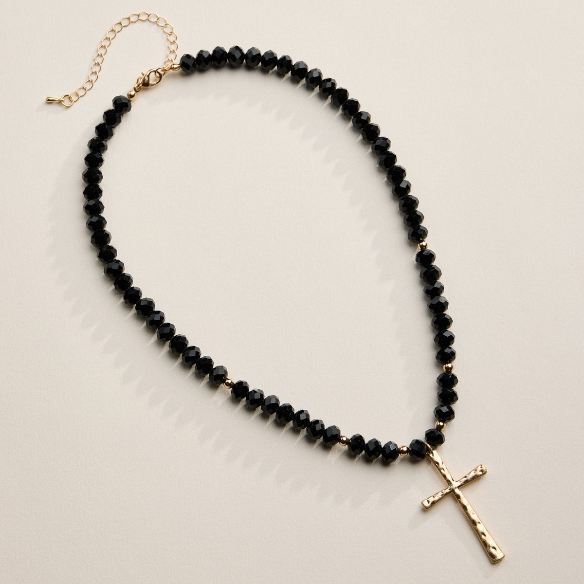 Beaded Cross Necklace with Gold Pendant