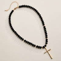 Beaded Cross Necklace with Gold Pendant