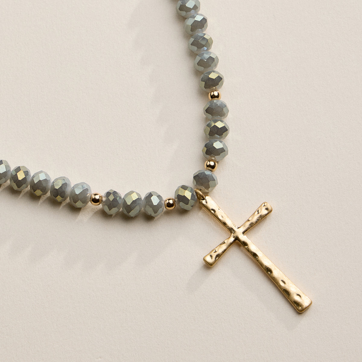 Beaded Cross Necklace with Gold Pendant