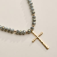 Beaded Cross Necklace with Gold Pendant