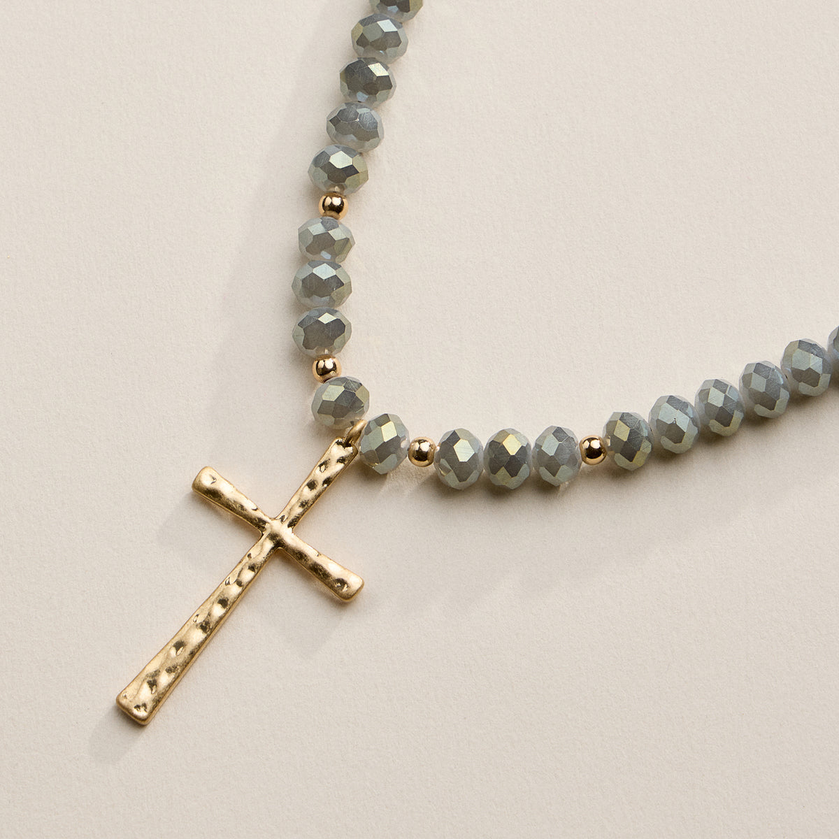 Beaded Cross Necklace with Gold Pendant