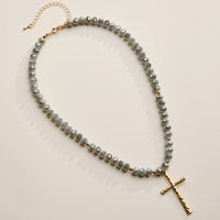 Beaded Cross Necklace with Gold Pendant