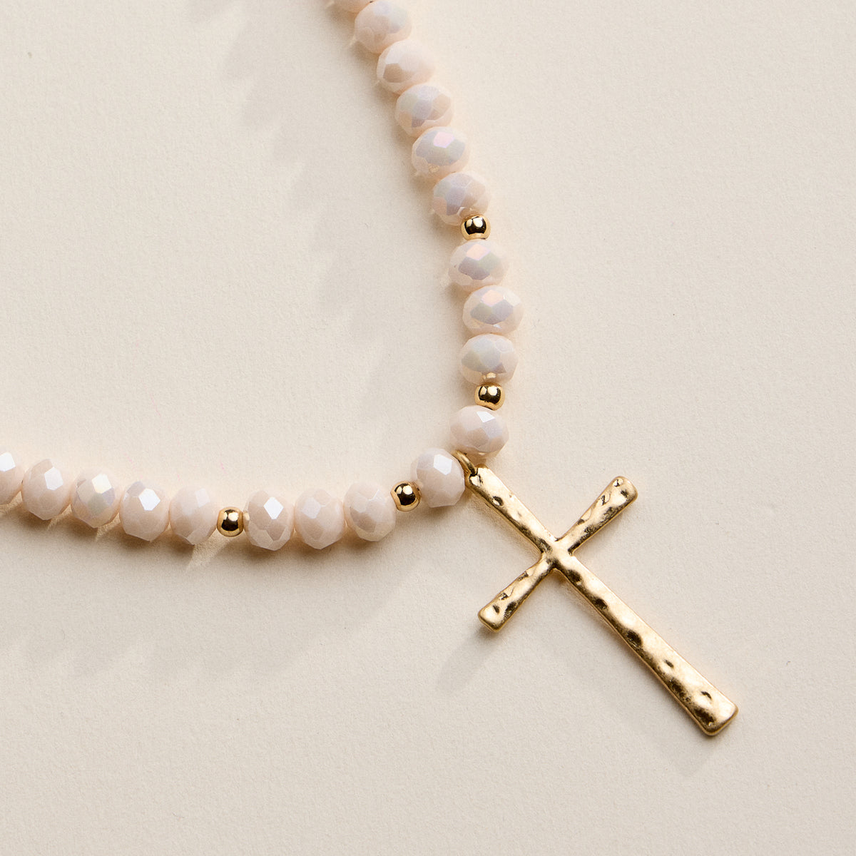 Beaded Cross Necklace with Gold Pendant
