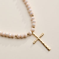 Beaded Cross Necklace with Gold Pendant