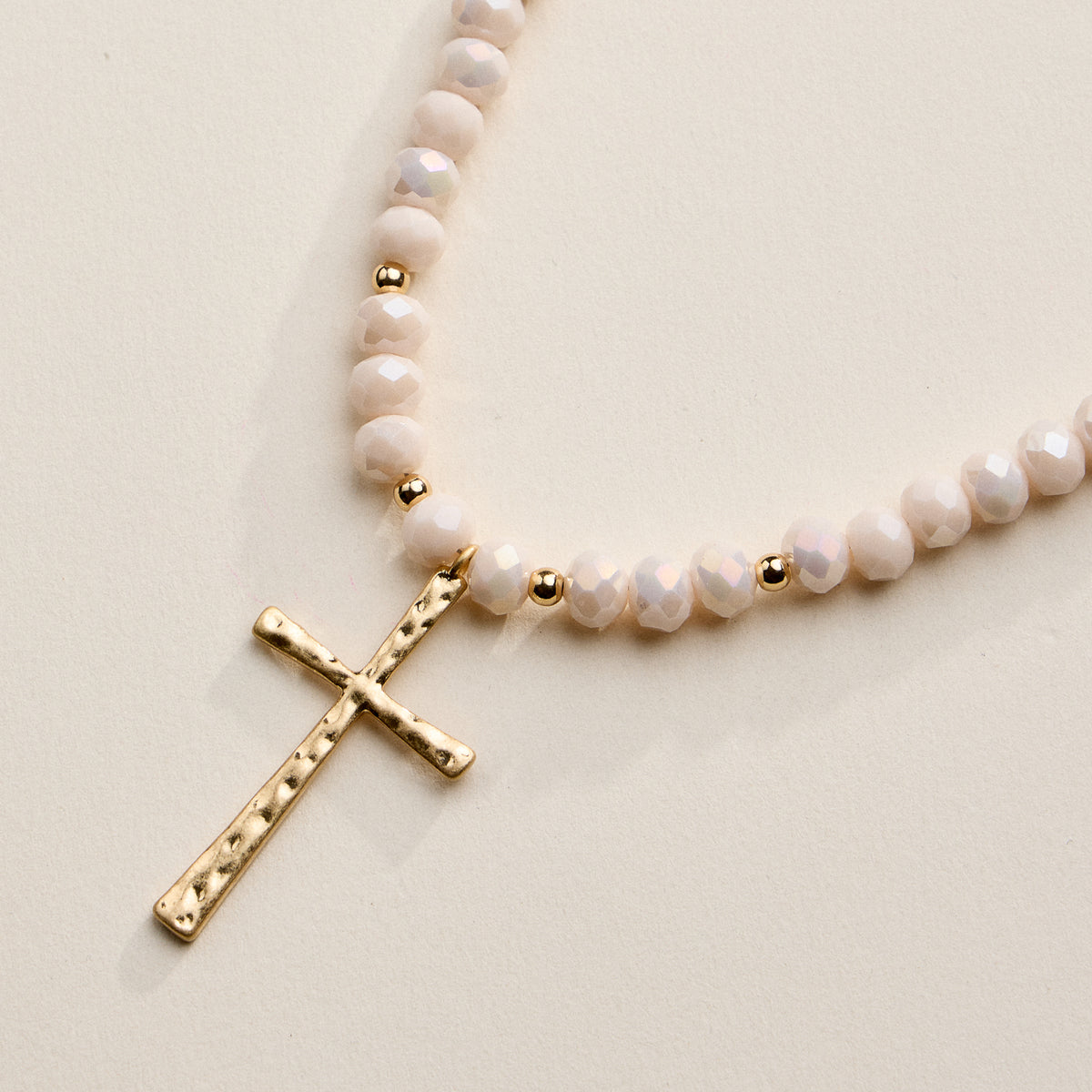 Beaded Cross Necklace with Gold Pendant
