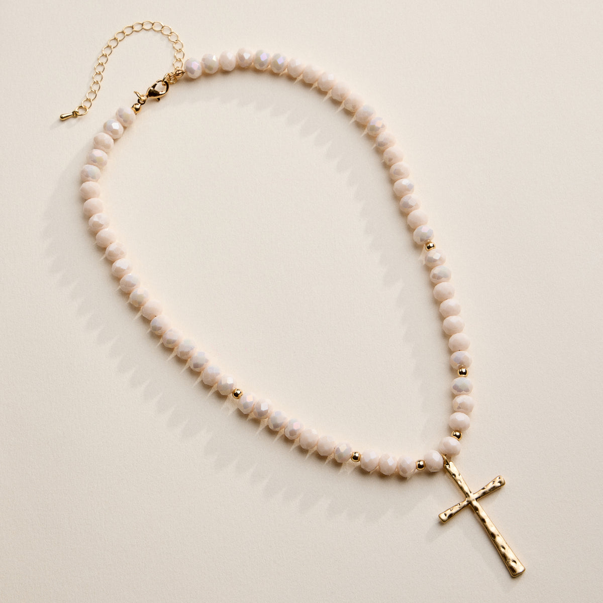 Beaded Cross Necklace with Gold Pendant