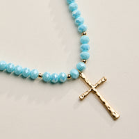 Beaded Cross Necklace with Gold Pendant