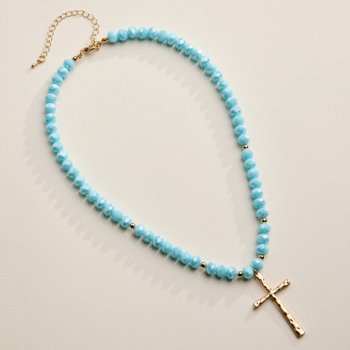 Beaded Cross Necklace with Gold Pendant