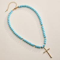 Beaded Cross Necklace with Gold Pendant