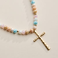 Beaded Cross Necklace with Gold Pendant