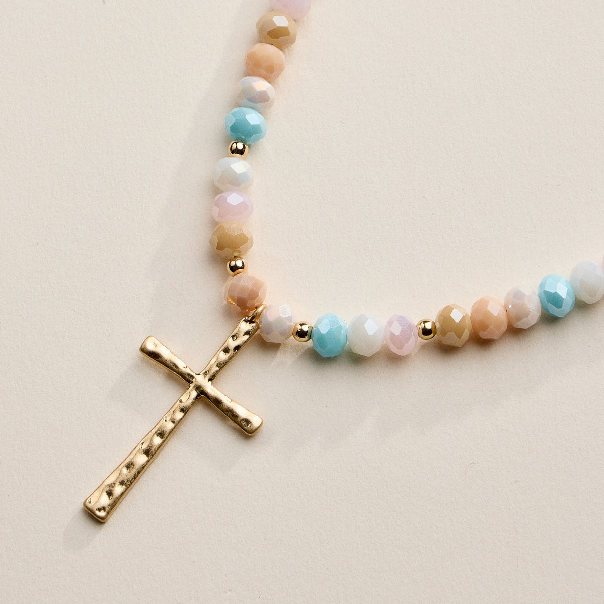 Beaded Cross Necklace with Gold Pendant