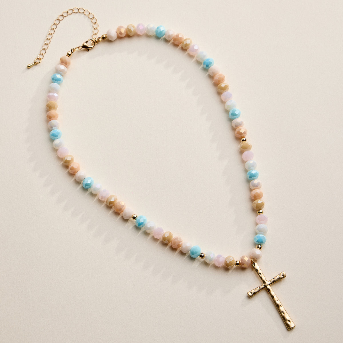 Beaded Cross Necklace with Gold Pendant